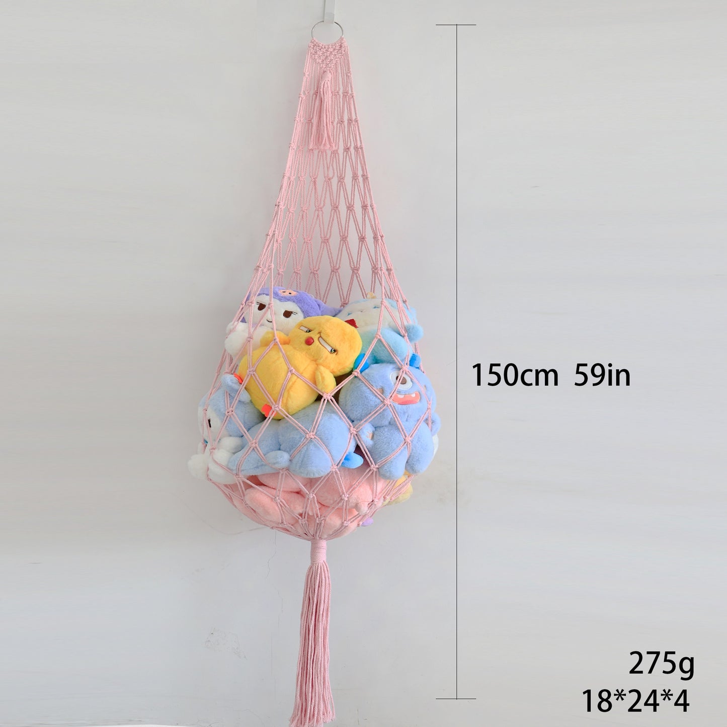 **Hanging Cotton Rope Woven Plush Toy Storage Bag**