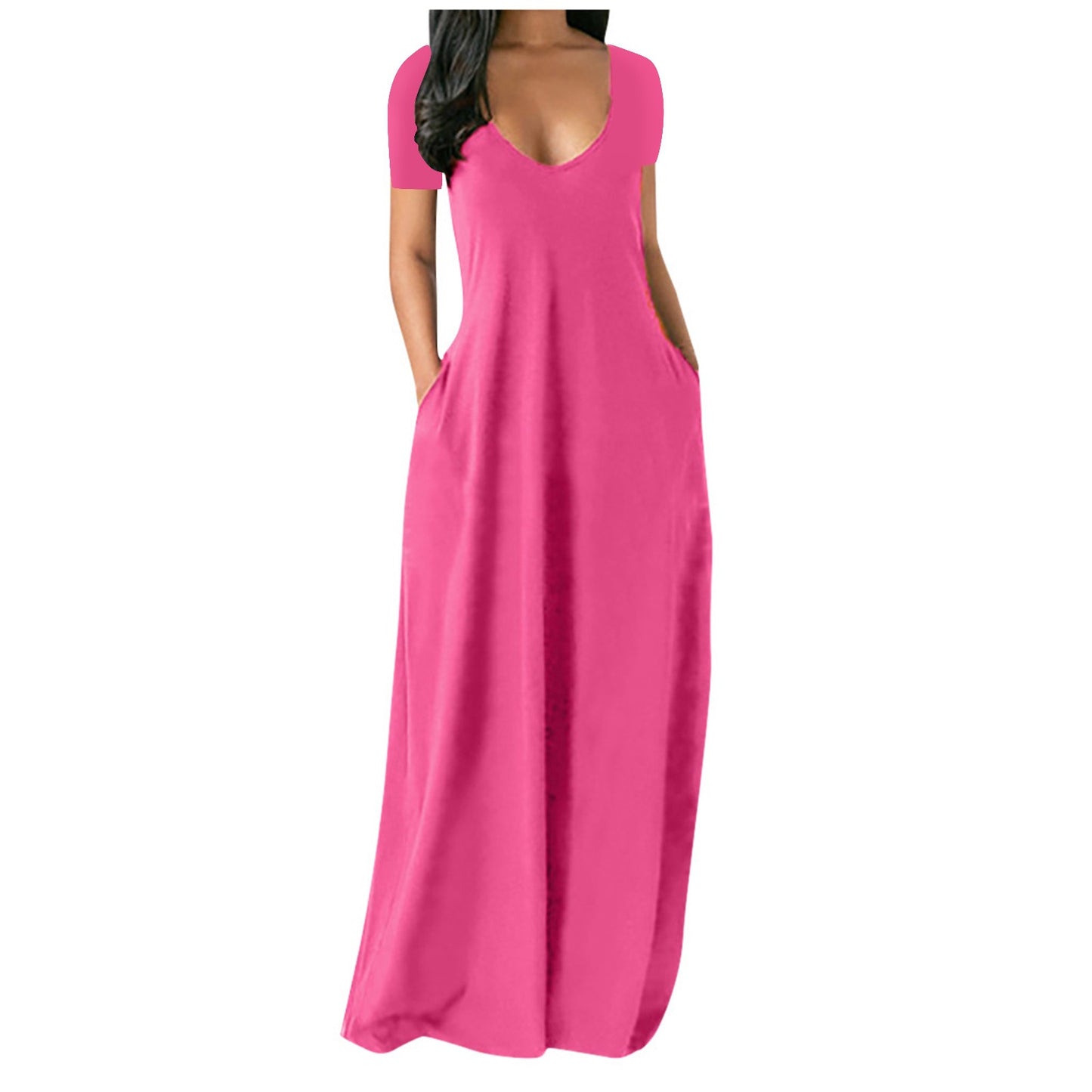 # Solid Color Deep V-Neck Short-Sleeve Plus Size Dress