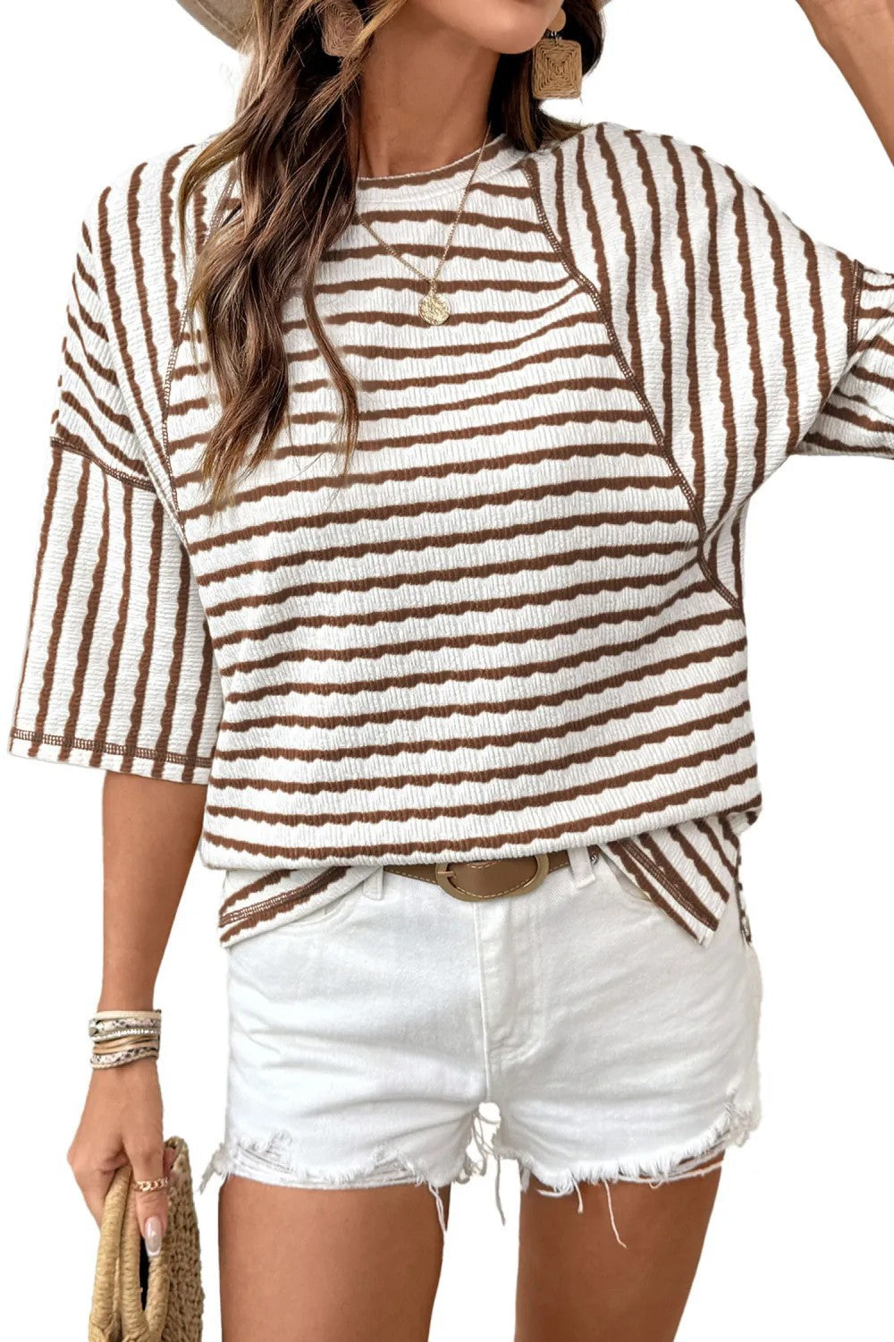 # Women's Striped Short-Sleeve Crew Neck Pullover T-Shirt