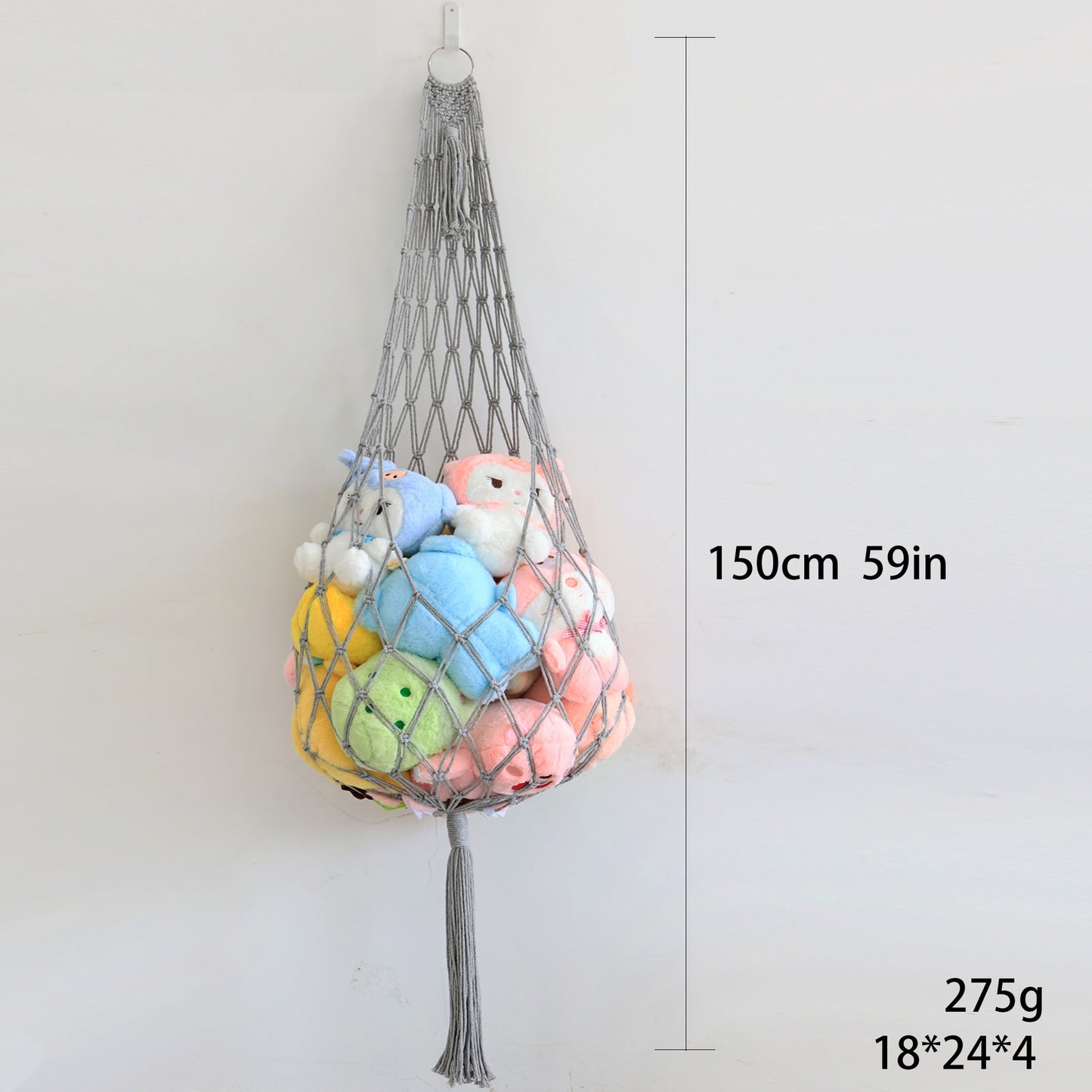 **Hanging Cotton Rope Woven Plush Toy Storage Bag**