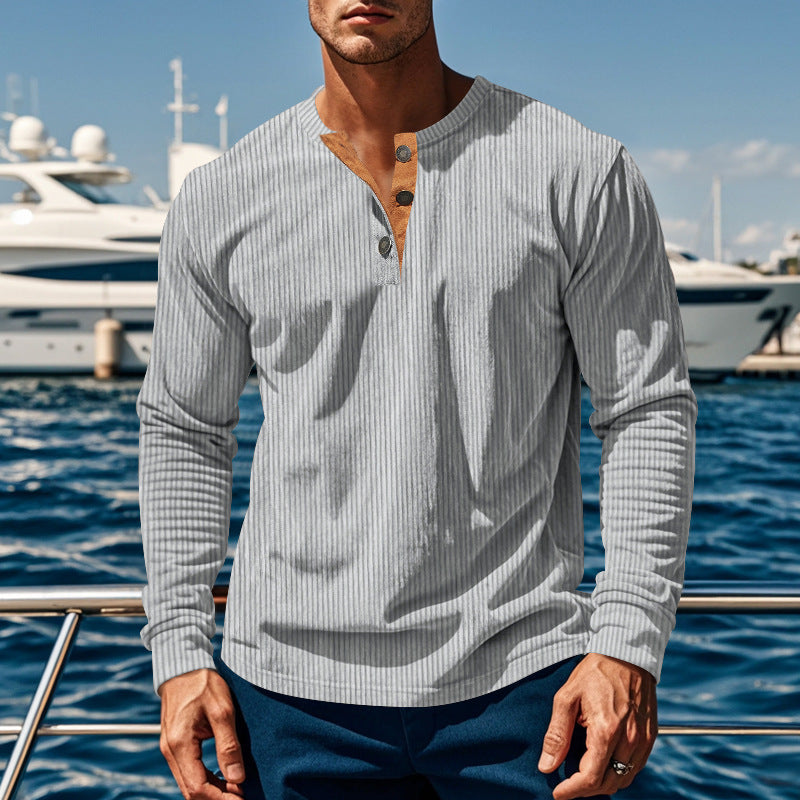 New Men's Long-Sleeve Henley Shirt