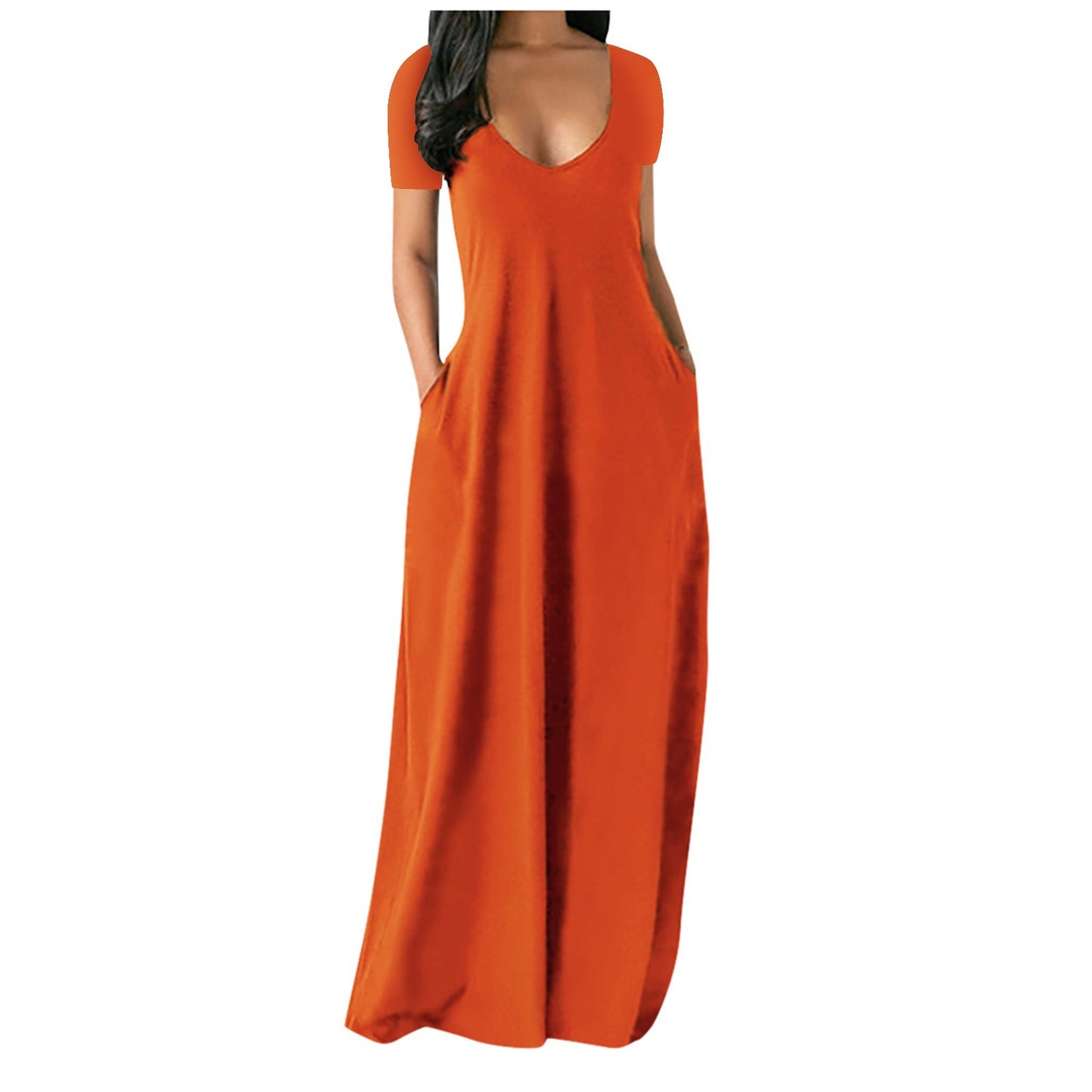 # Solid Color Deep V-Neck Short-Sleeve Plus Size Dress