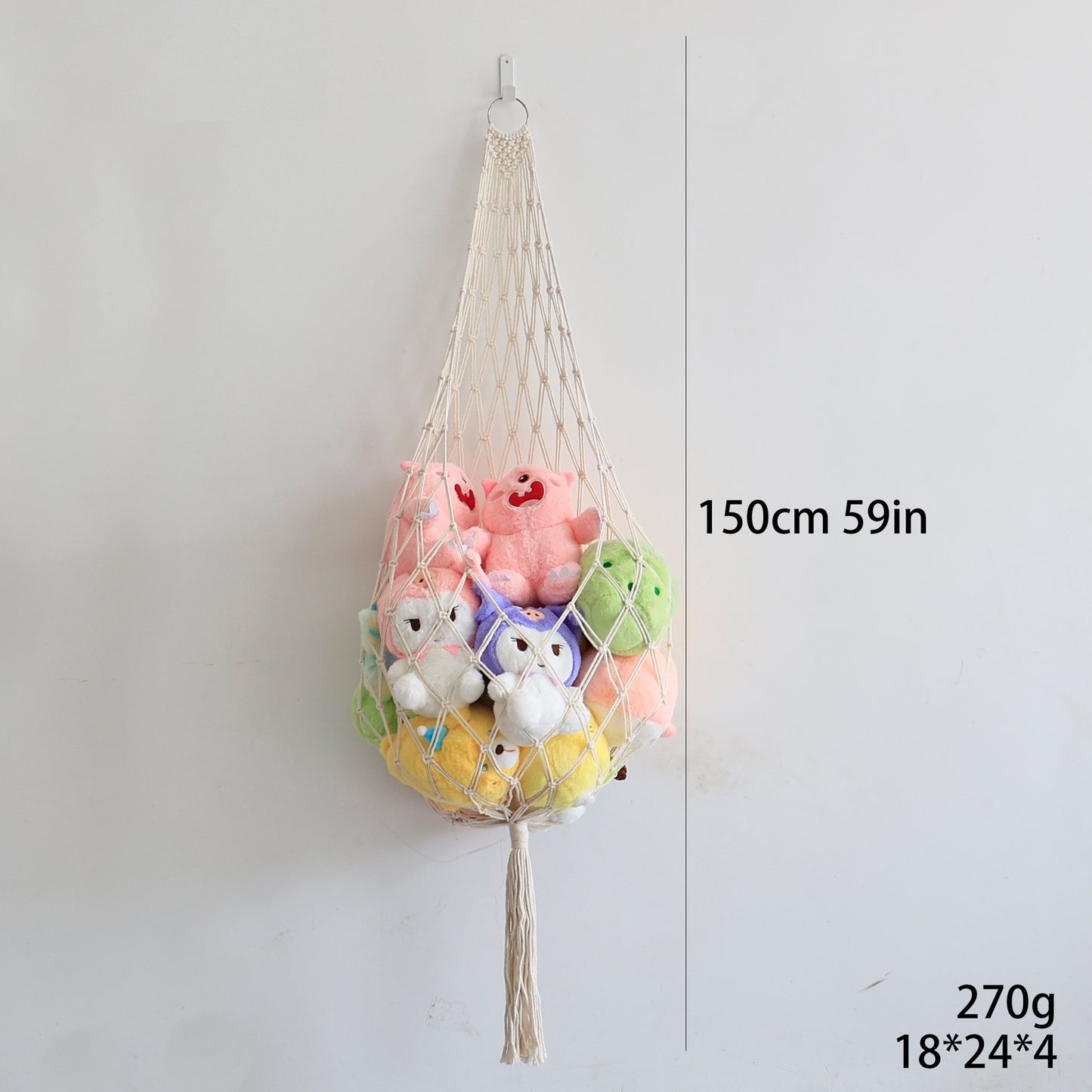 **Hanging Cotton Rope Woven Plush Toy Storage Bag**