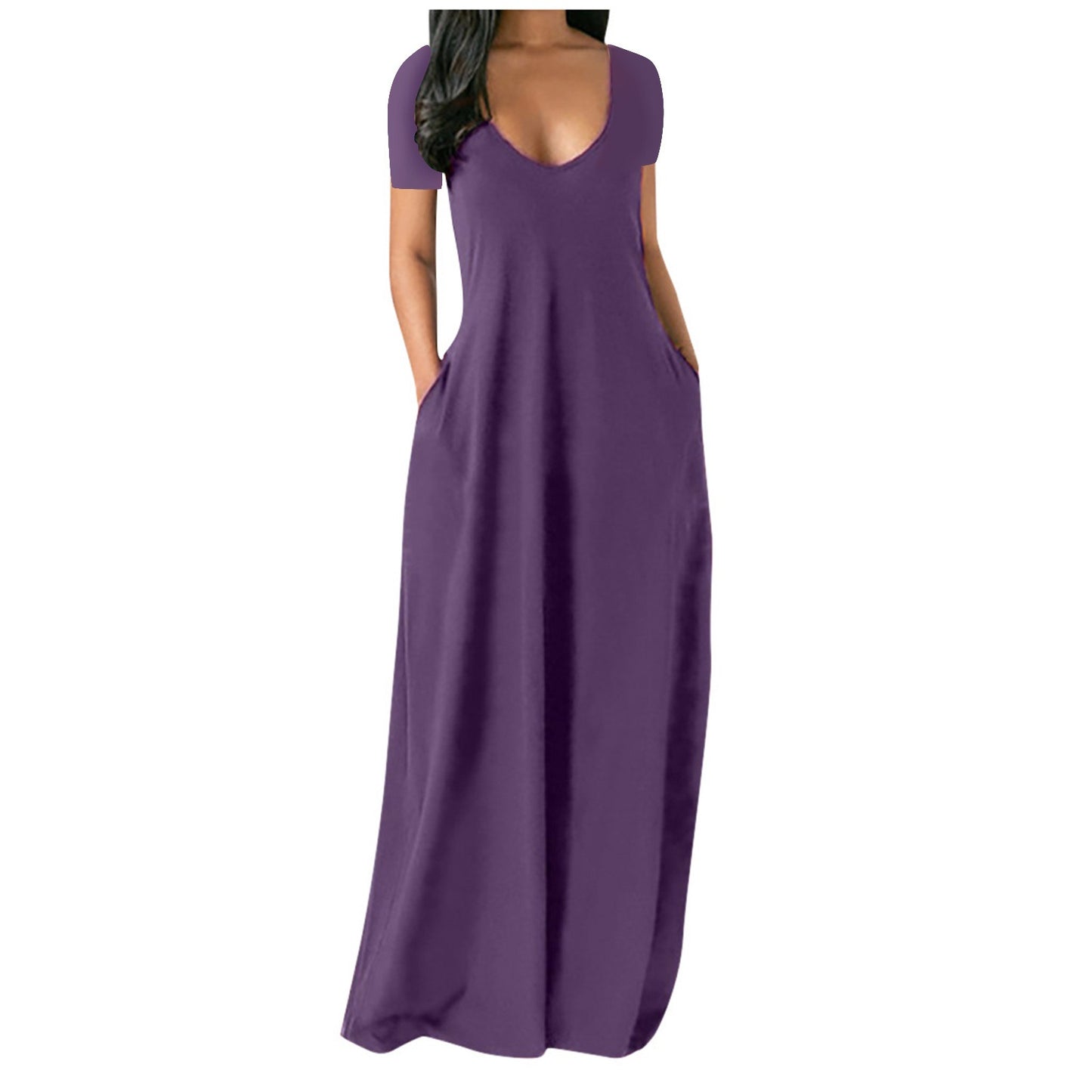 # Solid Color Deep V-Neck Short-Sleeve Plus Size Dress