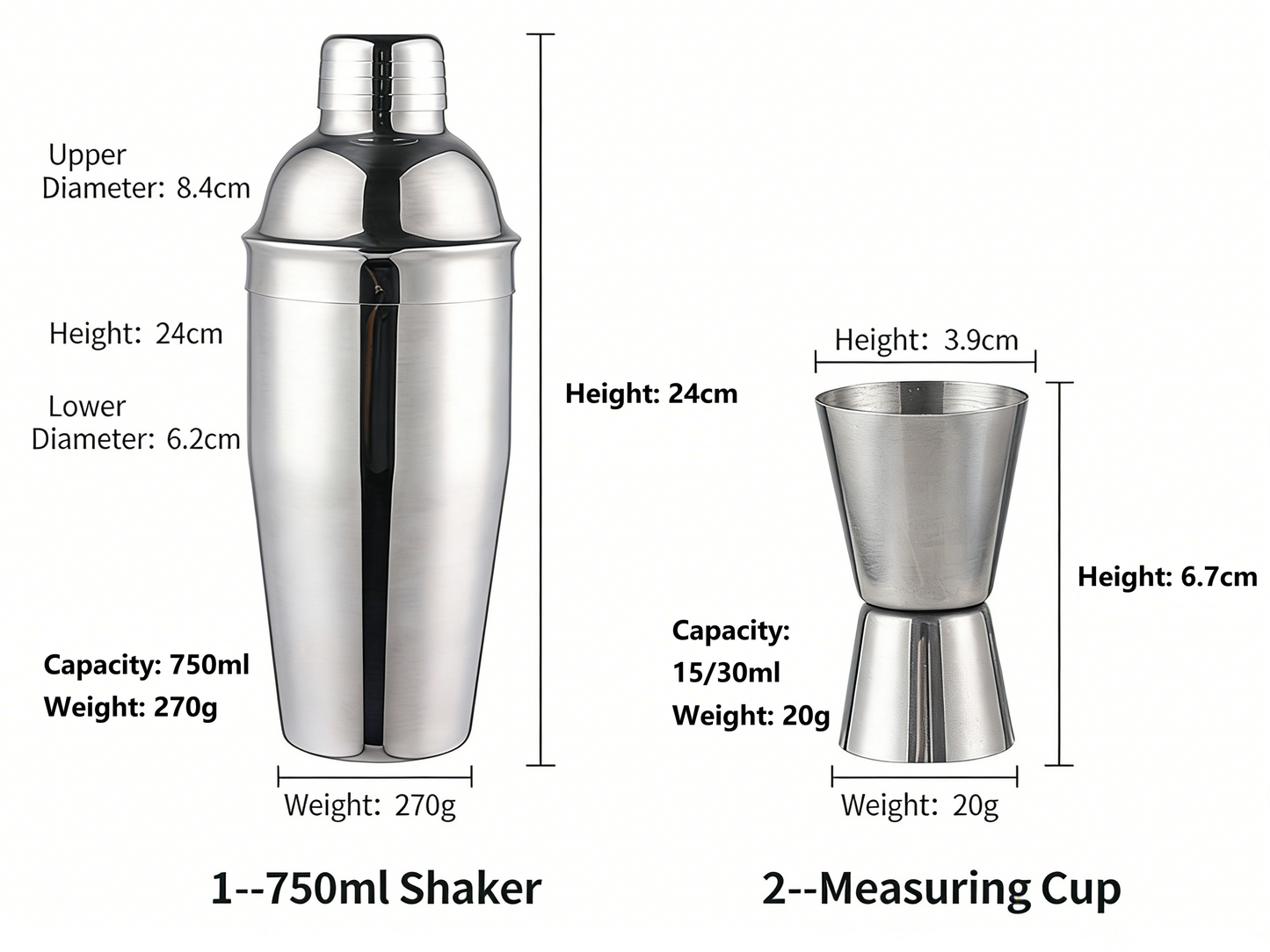 Stainless Steel Bamboo Shaker Set | 4-Piece Set