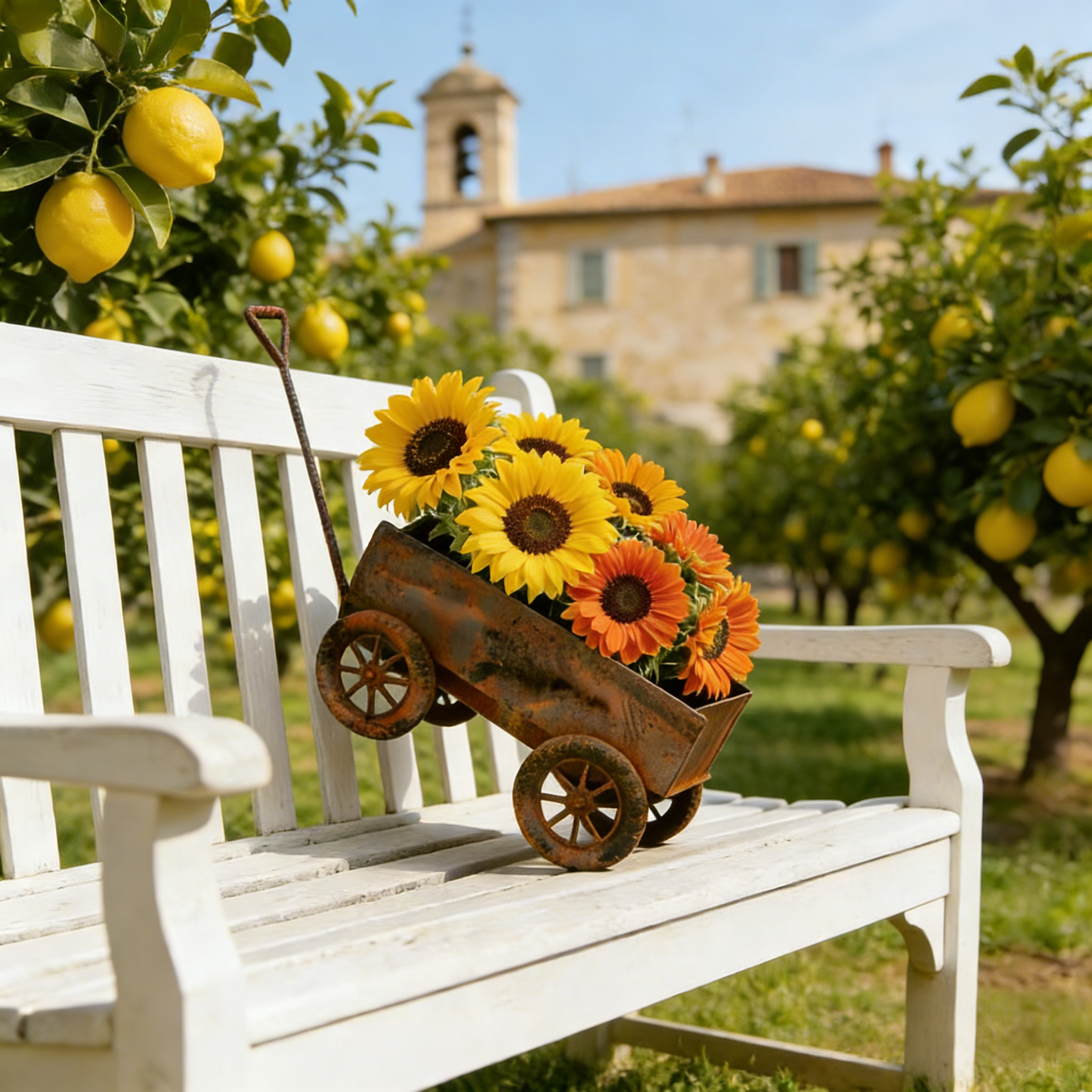 Vintage Distressed Iron Cart Flower Pot