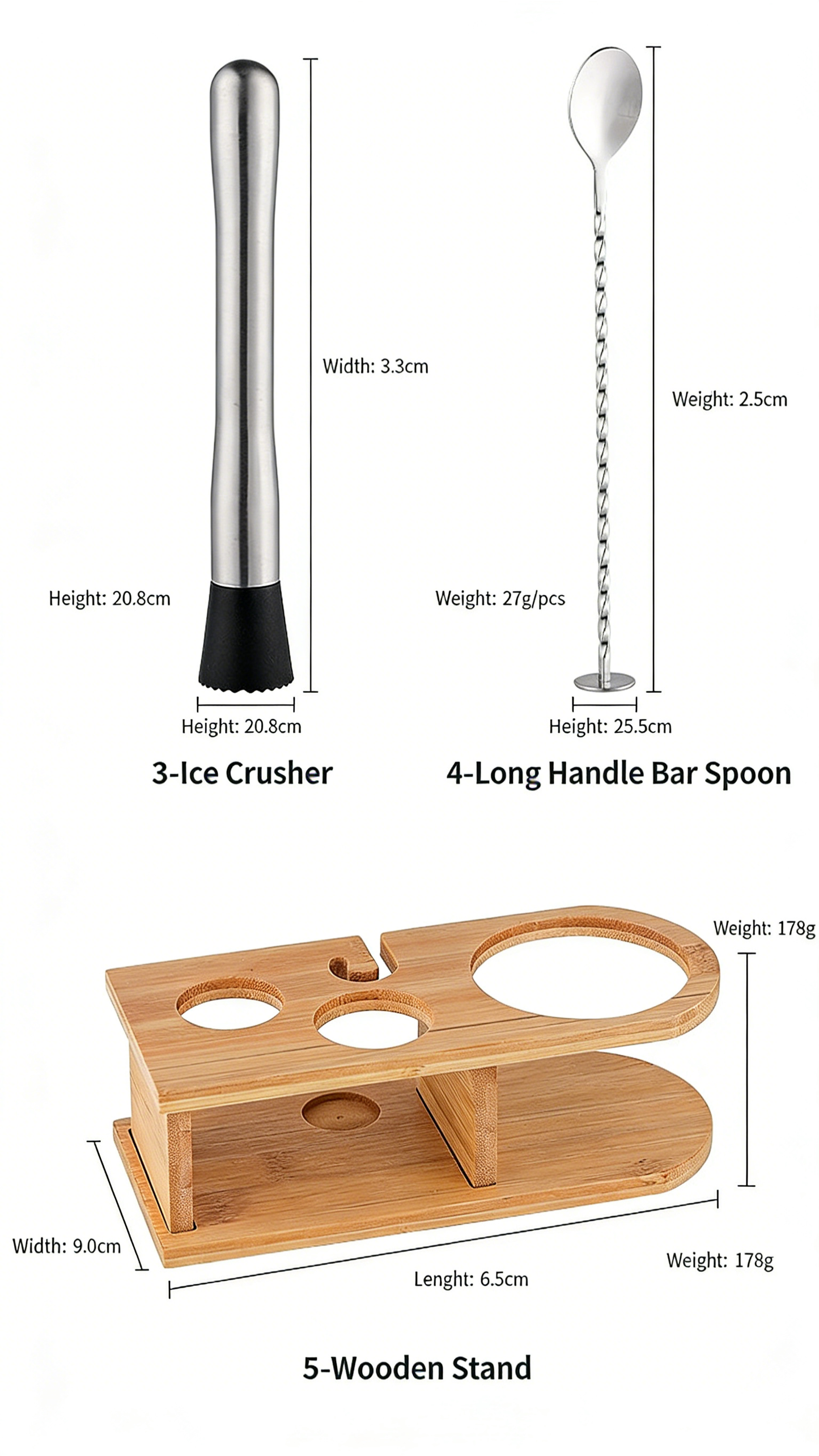 Stainless Steel Bamboo Shaker Set | 4-Piece Set