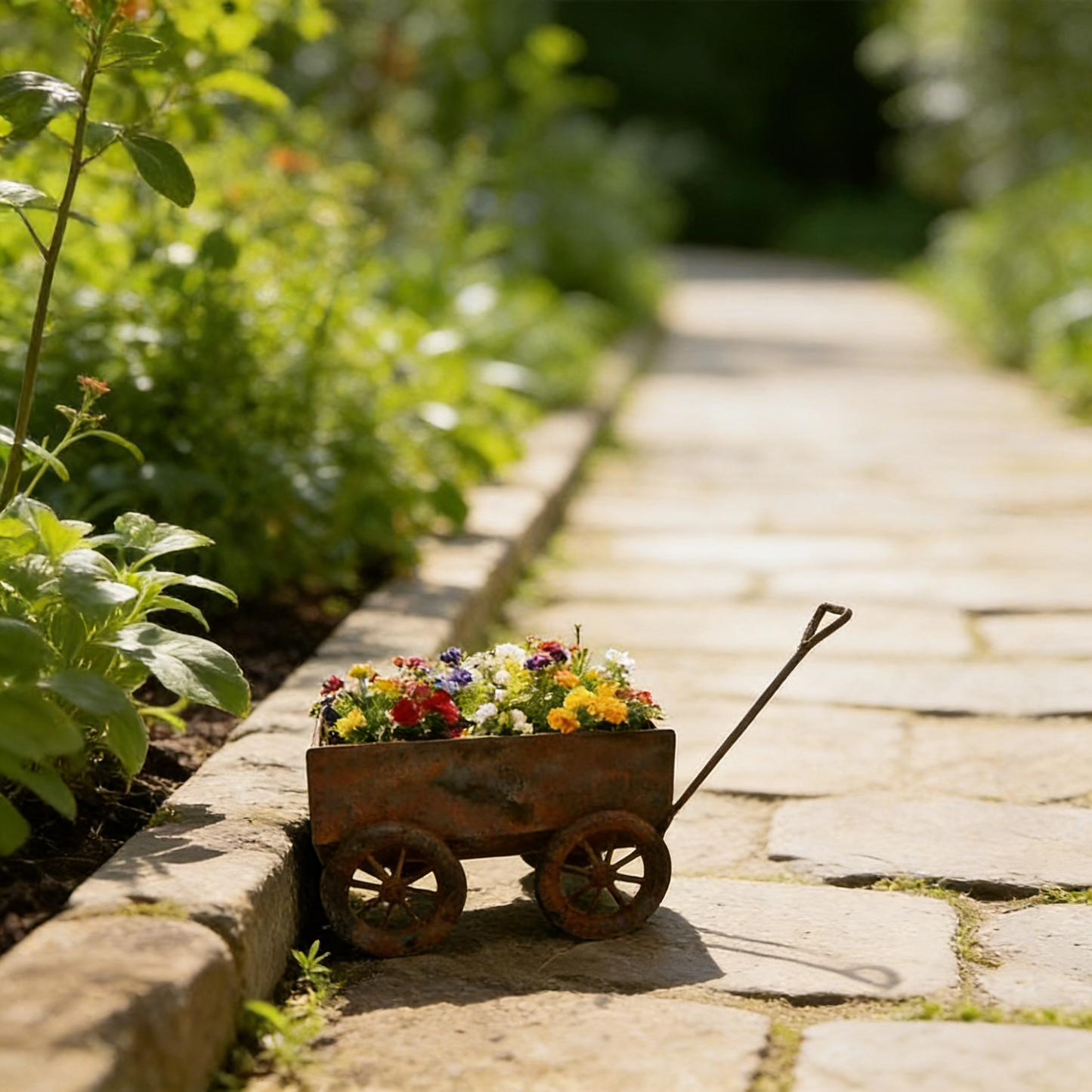 Vintage Distressed Iron Cart Flower Pot