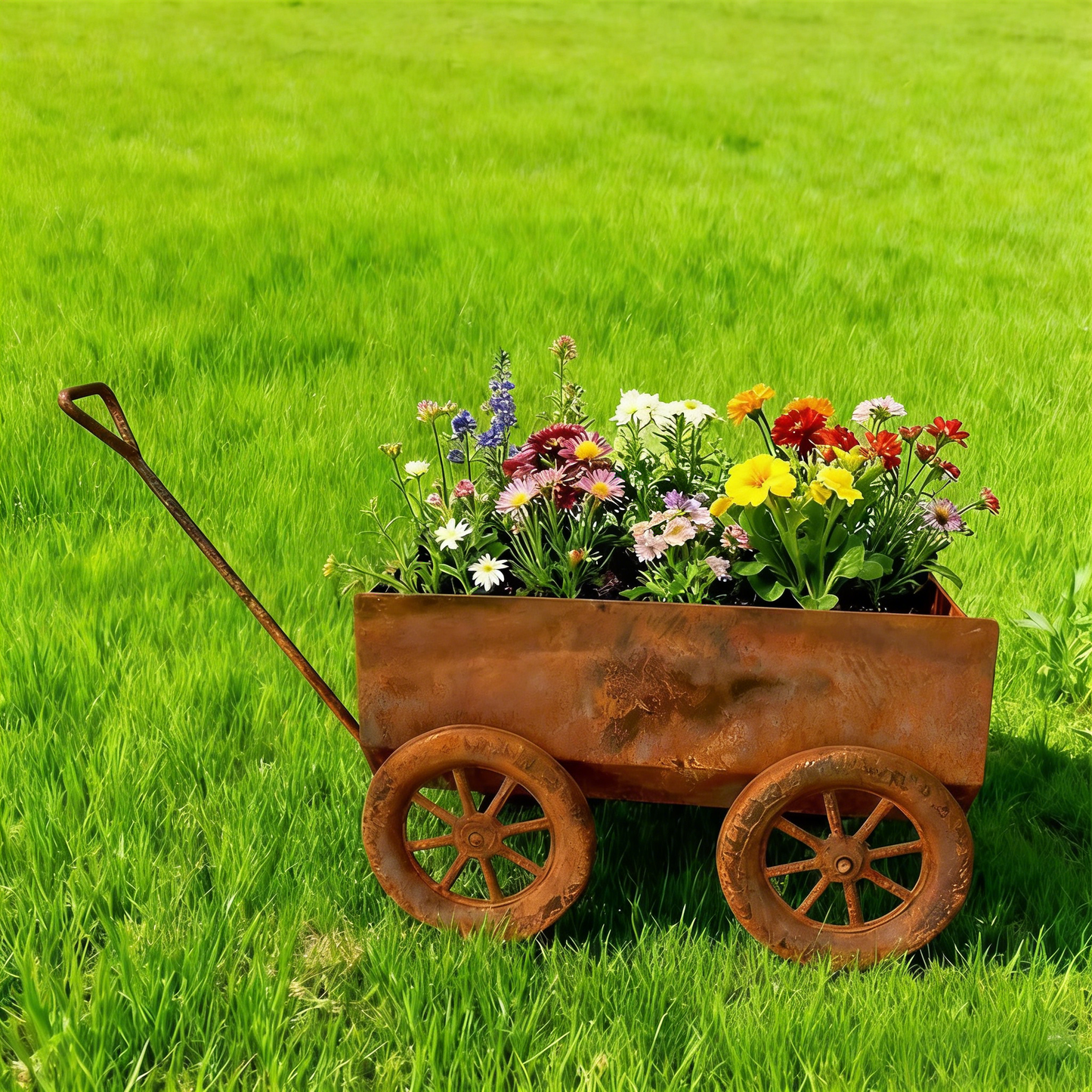 Vintage Distressed Iron Cart Flower Pot