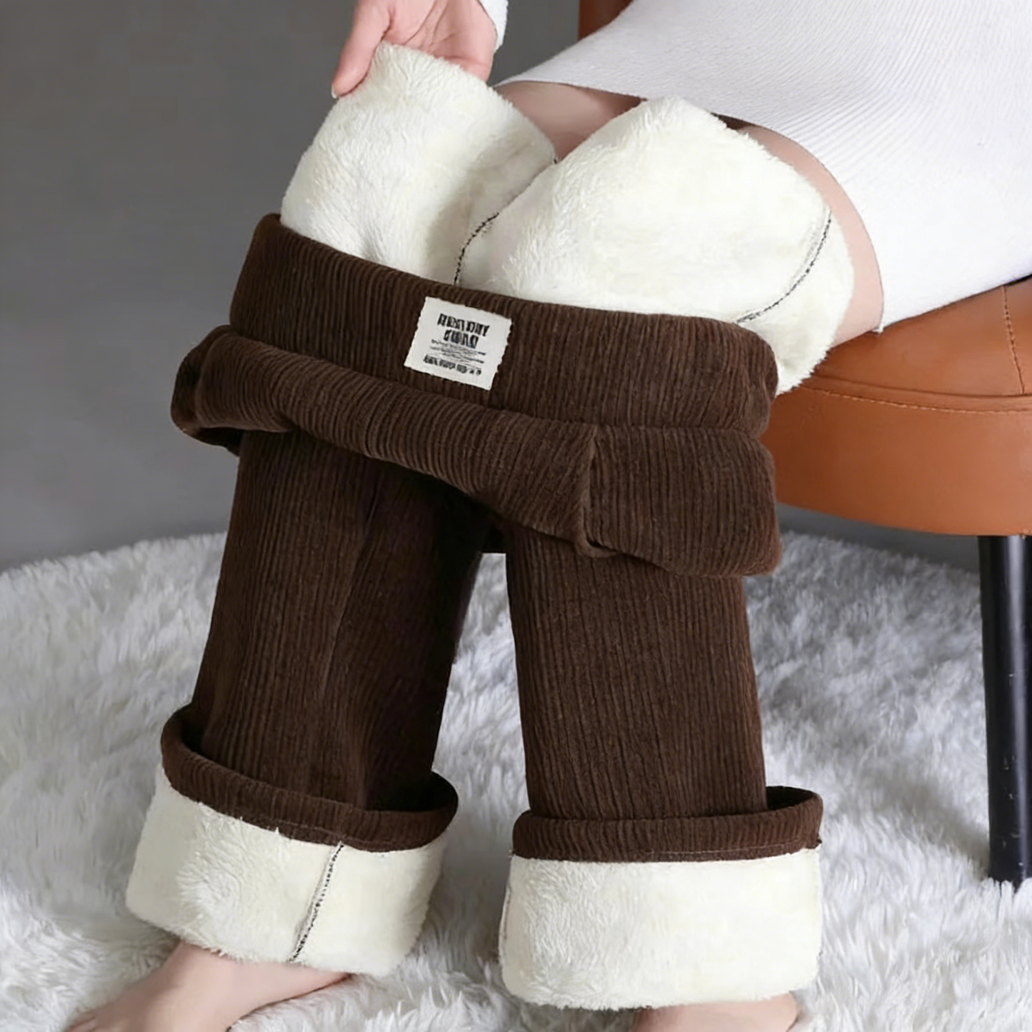 Plus Size Straight-Leg Wide-Leg Sweatpants with Lambswool Lining