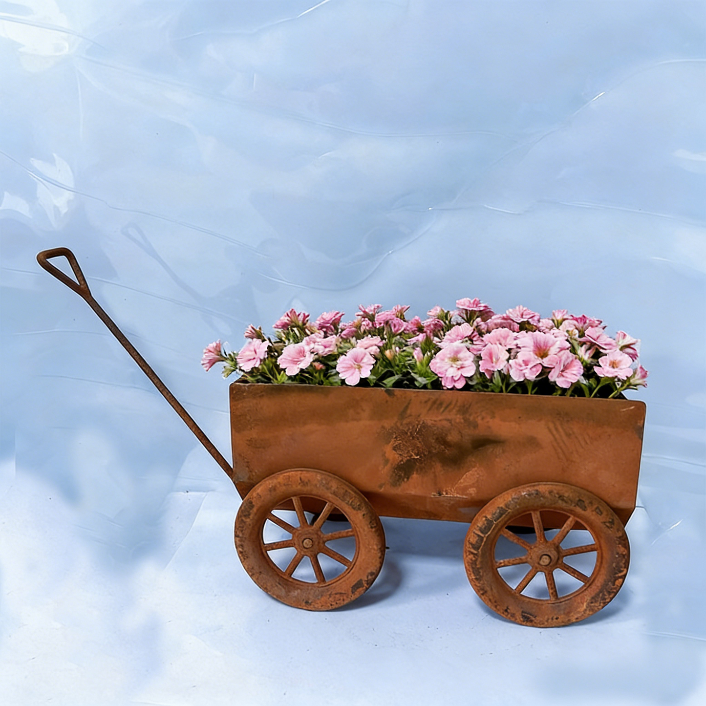 Vintage Distressed Iron Cart Flower Pot