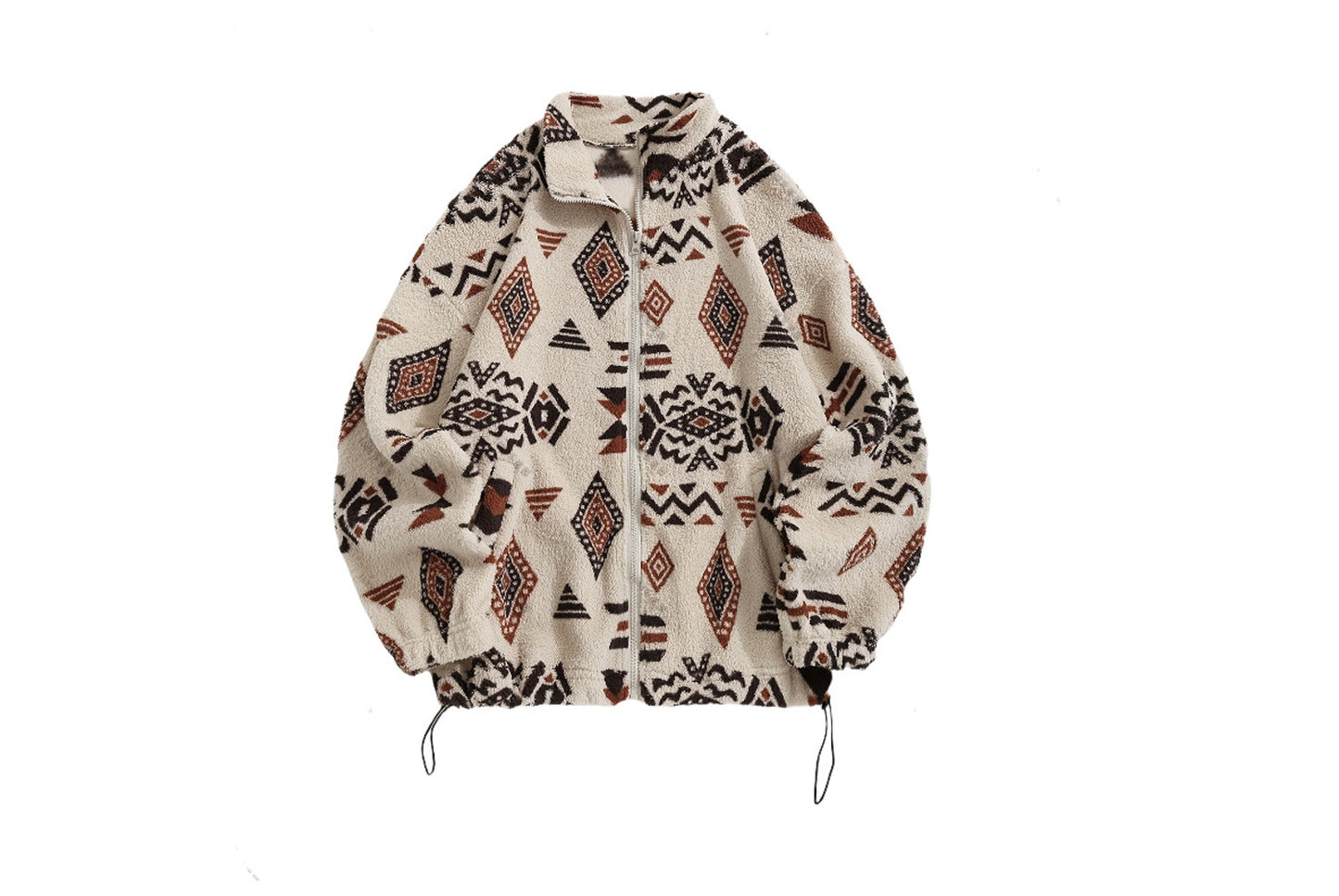 **Ethnic Print Fleece Women's Jacket (Elegant Hoodless Zipper Style)**