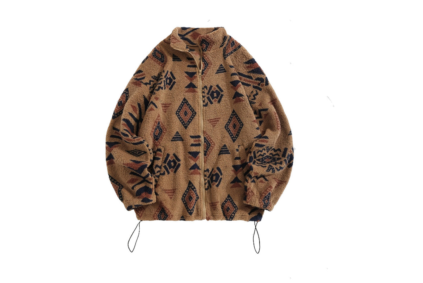 **Ethnic Print Fleece Women's Jacket (Elegant Hoodless Zipper Style)**