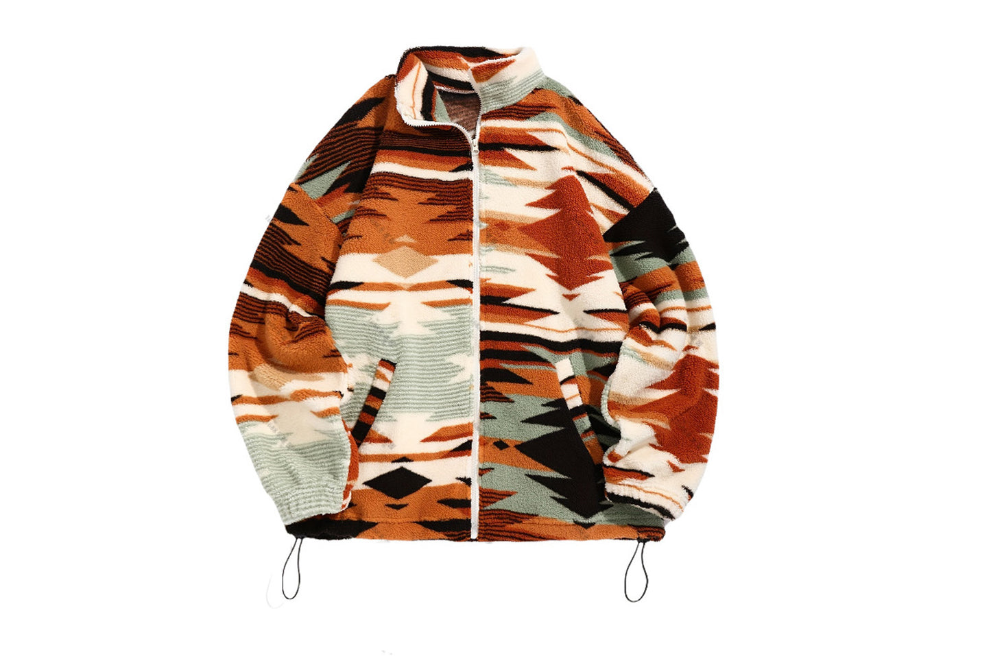 **Ethnic Print Fleece Women's Jacket (Elegant Hoodless Zipper Style)**