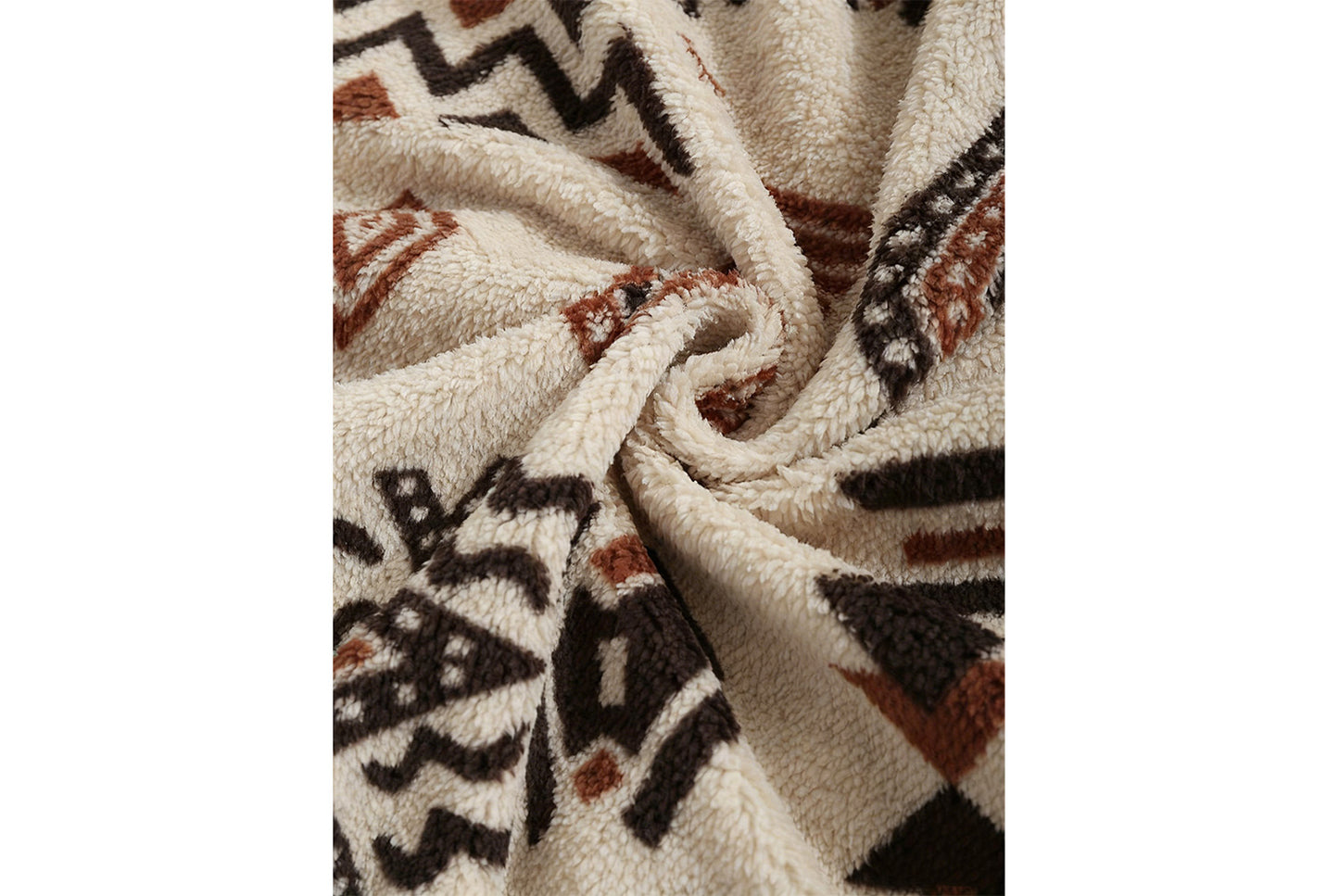 **Ethnic Print Fleece Women's Jacket (Elegant Hoodless Zipper Style)**